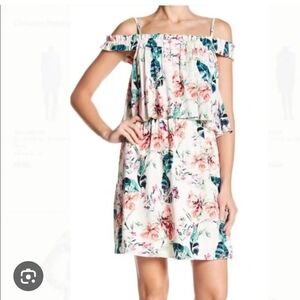Sanctuary Floral Off-Shoulder Summer Dress - White with Pink & Green Floral